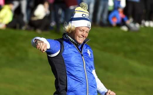 Suzann Pettersen celebrates at Solheim Cup