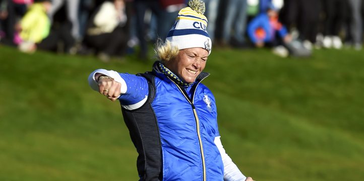 Suzann Pettersen celebrates at Solheim Cup