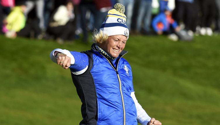 Suzann Pettersen celebrates at Solheim Cup