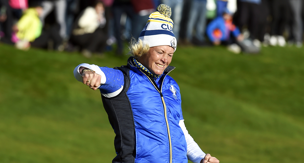 Suzann Pettersen celebrates at Solheim Cup