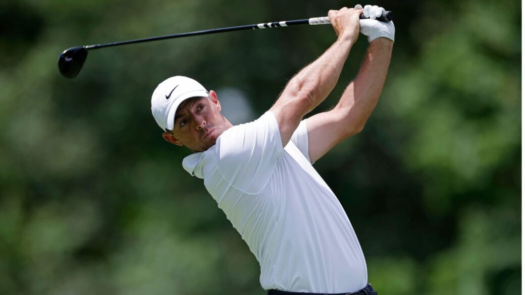 Rory McIlroy demonstrates the perfect golf drive where he uses his drill.