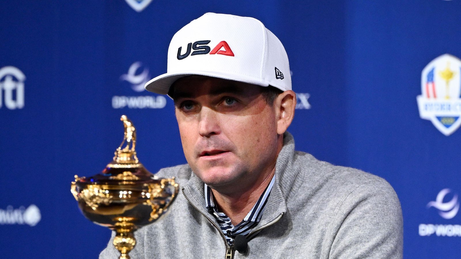 Team USA's Keegan Bradley during a press conference at The Times Centre, New York.