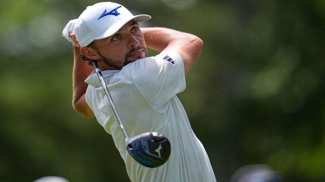 Marco Penge tees off during the third round of the PGA Championship