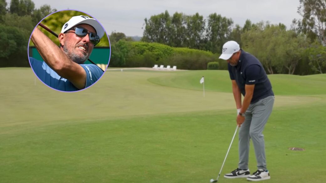 Phil Mickelson demonstrates his key chipping setup tips and a drill he uses.