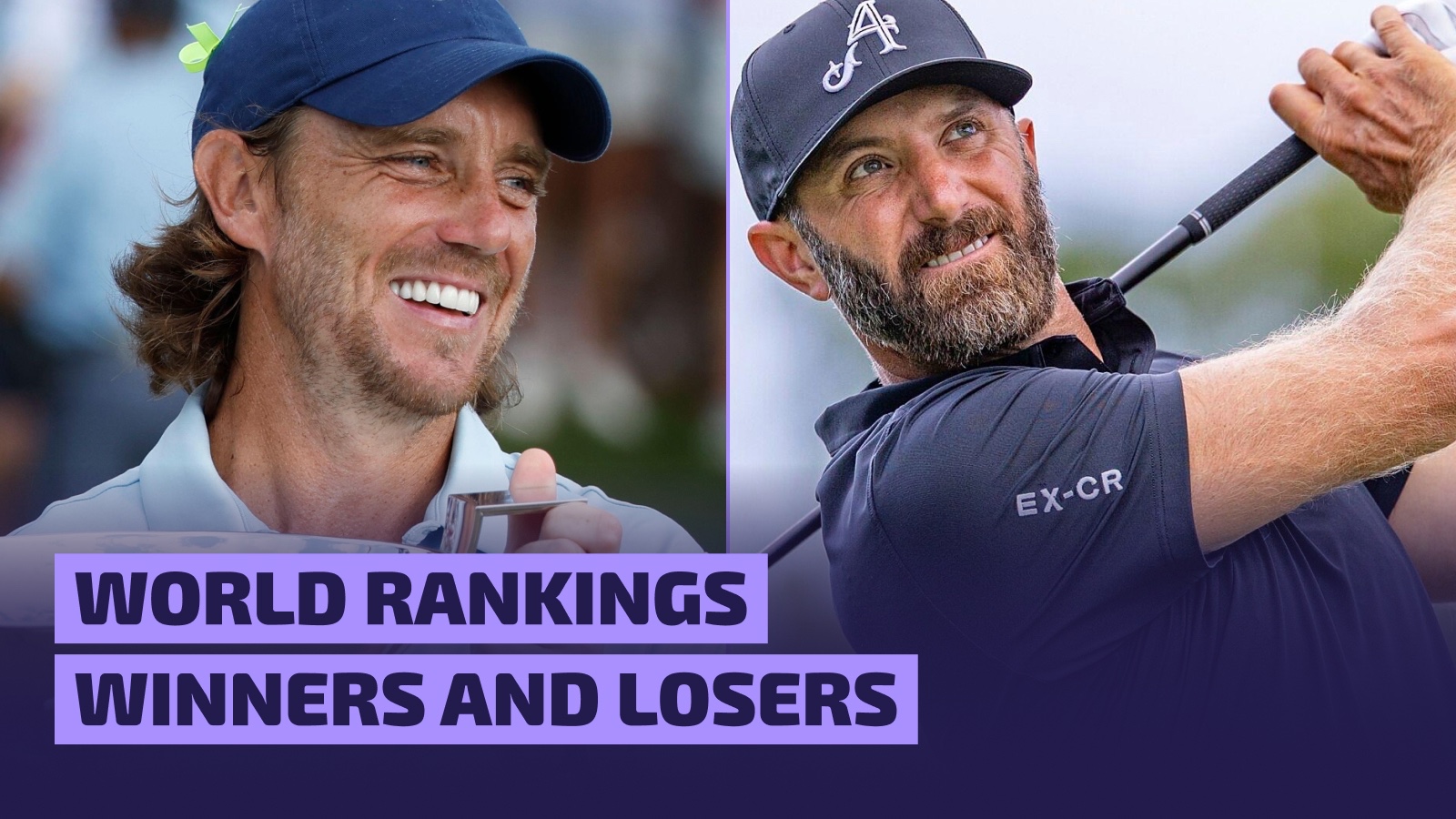 Tommy Fleetwood and Dustin Johnson in an image titled World Rankings Winners and Losers