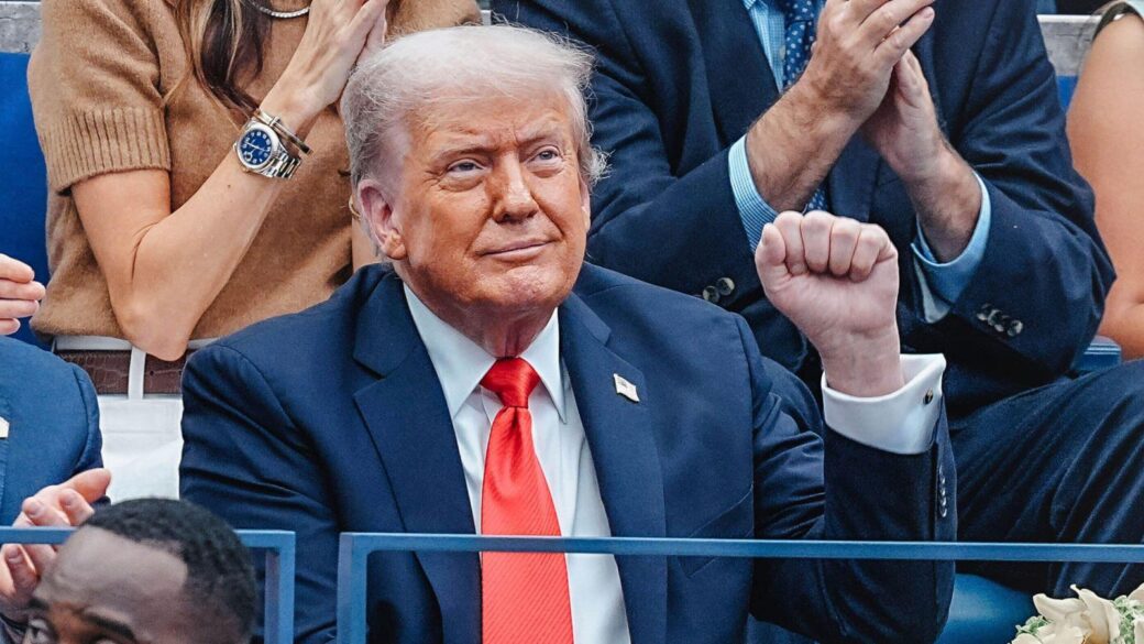 US president Donald Trump at salutes the crowd at the men's singles finals of the US Open