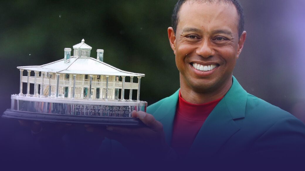 Tiger Wood poses with the Masters trophy
