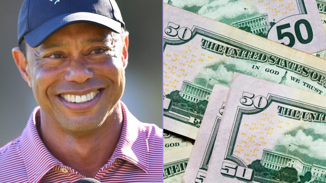 Tiger Woods next to dollar bills