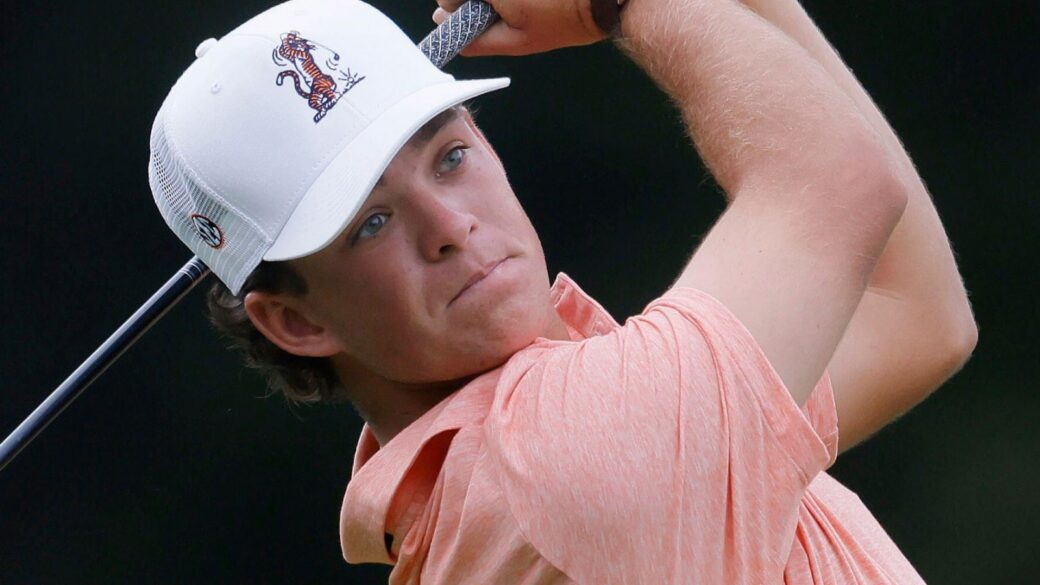 Auburn golfer Jackson Koivun tees off during the Ben Hogan Collegiate Invitational Golf Tournament